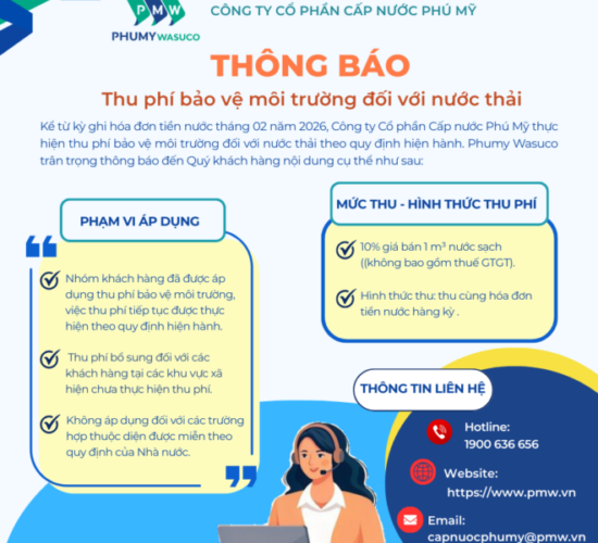 Phumy Wasuco thông báo về việc thu phí bảo vệ môi trường đối với nước thải Phumy Wasuco thông báo về việc thu phí bảo vệ môi trường đối với nước thải